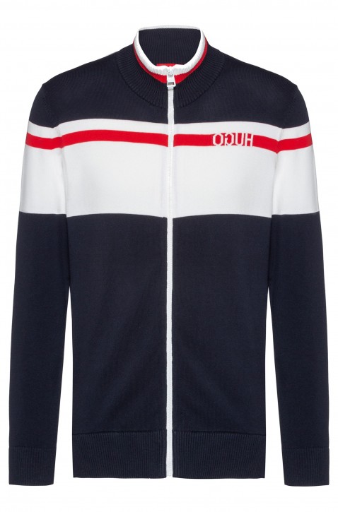 HUGO Strickjacke SJACKETO aus elastischem Pima-Baumwoll-Mix mit Reißverschluss schwarz 001