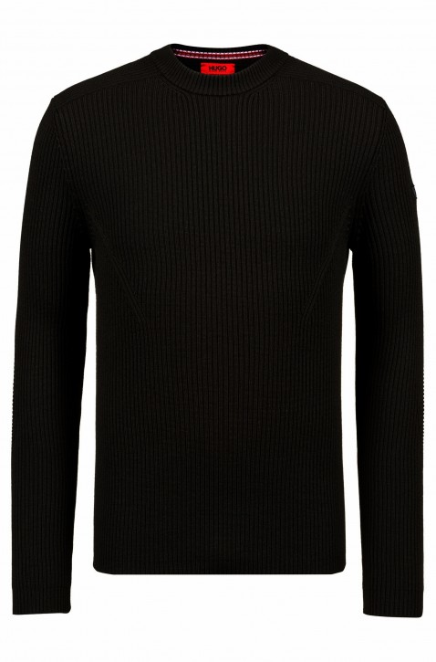 HUGO Pullover SLOGEN aus Schurwolle mit Military-Details Farbe schwarz 001