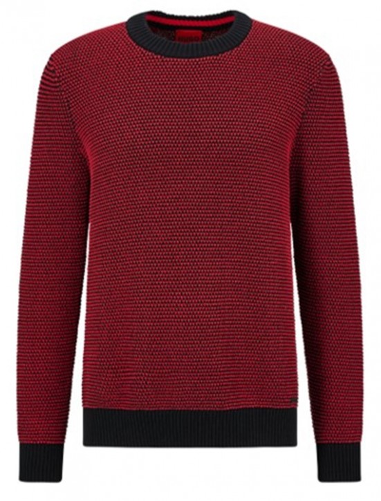 Hugo Relaxed-Fit Pullover Smarlon aus Bio-Baumwolle mit zweifarbiger Struktur rot 001