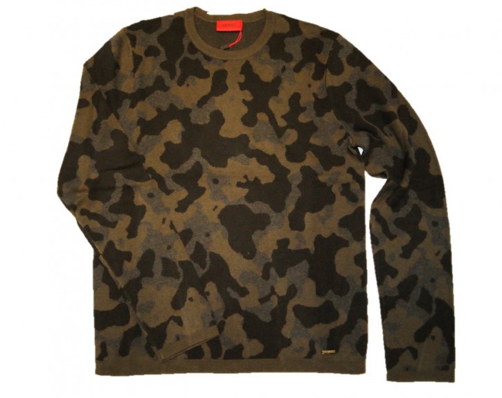 HUGO Pullover SNOWY mit Camouflage Jaquard muster oliv 301