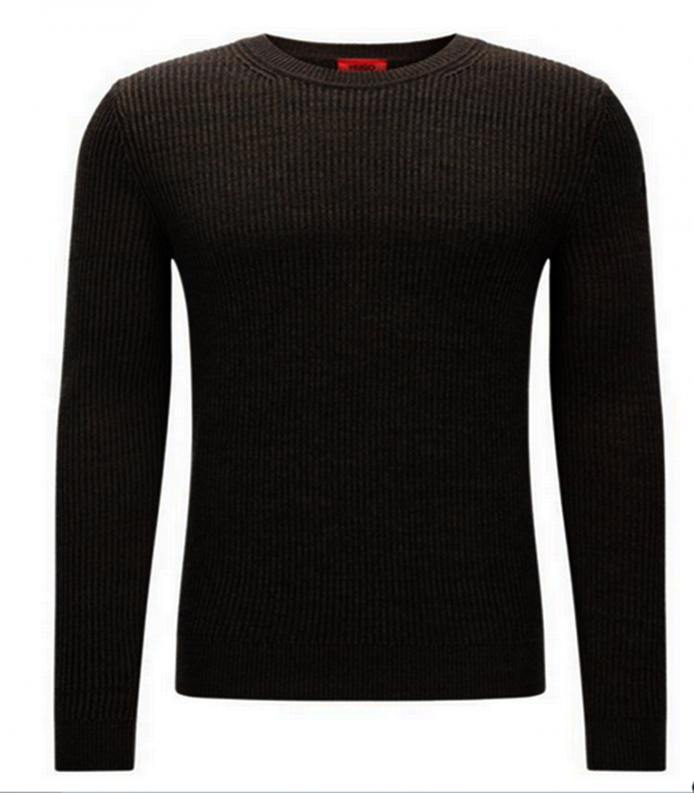 HUGO Gerippter Slim-Fit-Pullover SOMAEL aus Baumwoll-Schurwoll-Mix Farbe schwarz 001