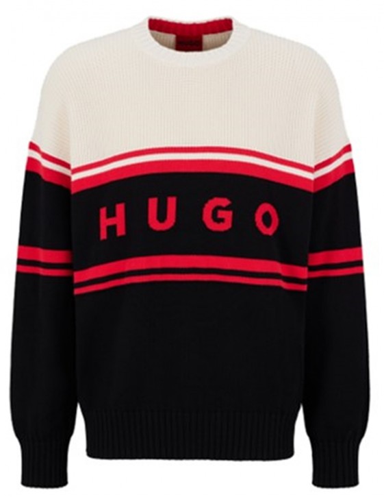 Hugo Gestreifter Pullover Sopid aus Bio-Baumwolle mit Jacquard-Logo schwarz 001