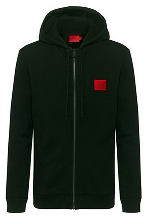 HUGO Kapuzenjacke Daple212 aus French Terry mit Reißverschluss und Logo-Etikett schwarz 001