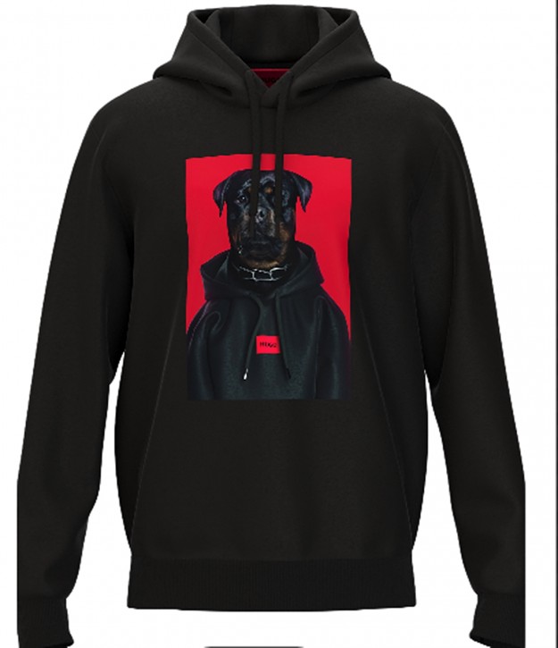 Hugo Lässiges  Kapuzen-Sweatshirt Doodie mit Hundemotiv schwarz 001