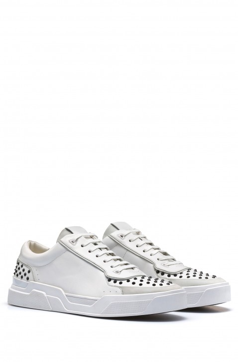 HUGO Sneaker Symmetric_Tenn_ltst  aus Leder mit Nieten-Verzierungen weiss 100