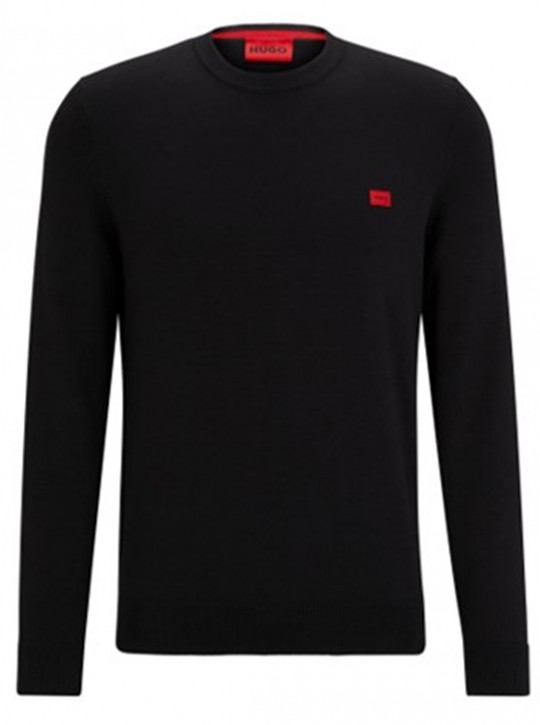 Hugo Pullover San Cassius-C1 aus Bio-Baumwolle mit rotem Logo-Label  schwarz 001