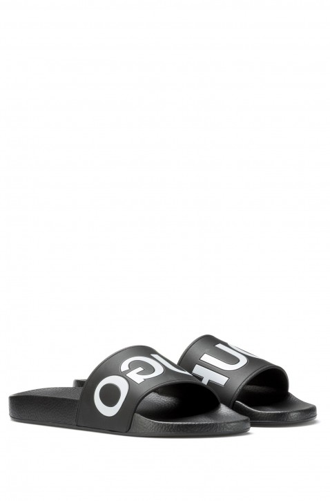 HUGO Bade-Slipper Timeout_Slip_rb  aus Material-Mix mit spiegelverkehrtem Logo schwarz 001
