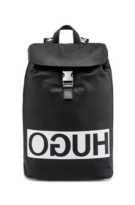 HUGO Rucksack Tribute_Backpack aus Nylon-Gabardine mit Lederbesatz und Reversed-Logo schwarz 001