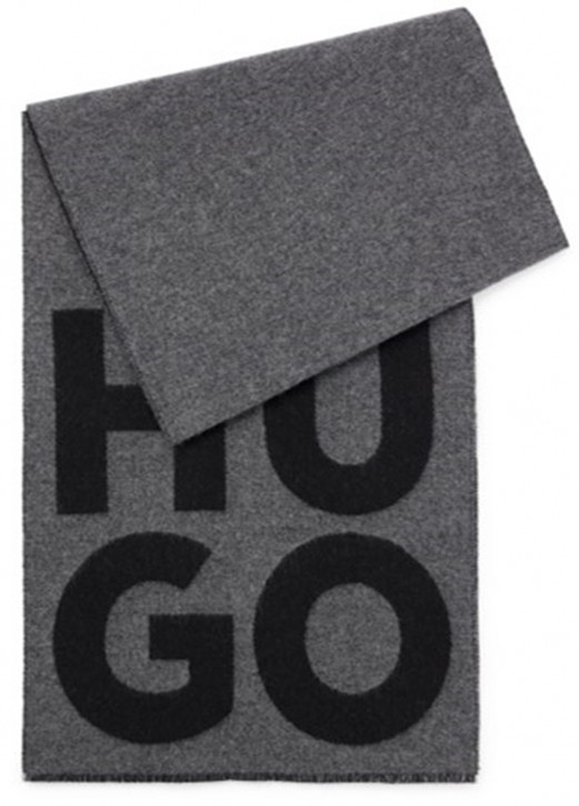 Hugo Schal Unisex -Z aus Woll-Mix mit Stack-Logo und Fransen schwarz 001