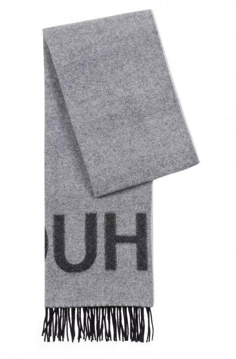 HUGO Schal Unisex-Z 470 aus gebürstetem Schurwoll-Mix mit Reversed-Logo grau