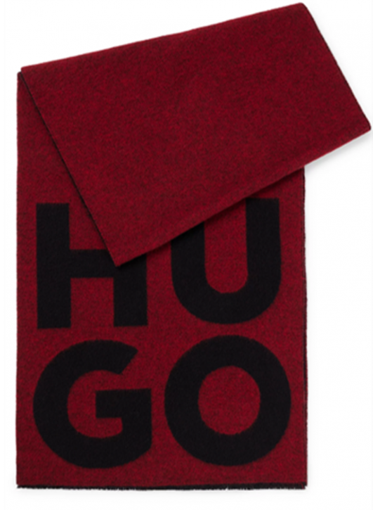 Hugo Schal Unisex -Z aus Woll-Mix mit Stack-Logo und Fransen rot 693