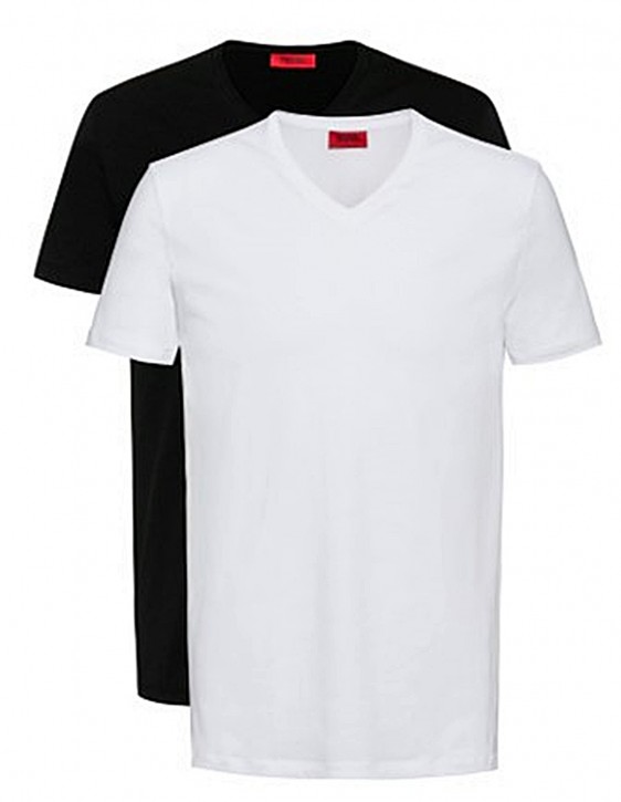 Hugo Boss Zweier-Pack T-Shirts aus elastischem Baumwoll-Jersey mit V-Ausschnitt  weiß/schwarz 960