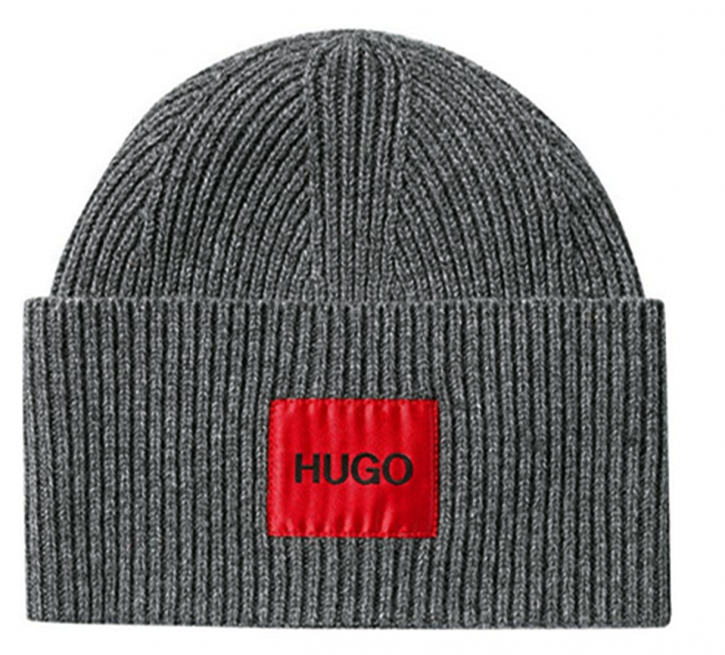 HUGO Unisex-Mütze Xaff 3 aus Woll-Mix mit HUGO Logo-Label grau 016