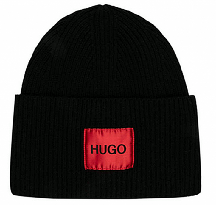 HUGO Unisex-Mütze Xaff 4 aus Woll-Mix mit HUGO Logo-Label schwarz 001