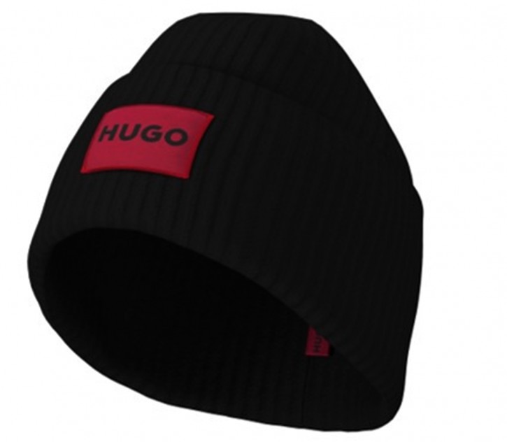 Hugo Mütze XAFF 5 aus Woll-Mix mit rotem Logo-Etikett schwarz 001