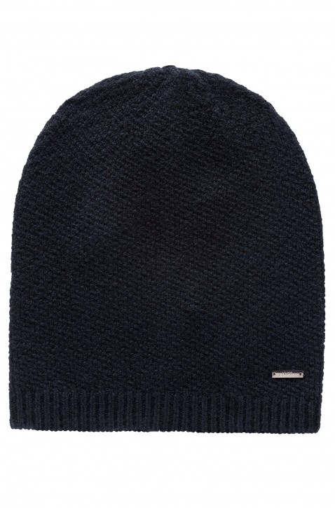 HUGO Strickmütze XAMIR aus reinem Kaschmir mit charakteristischen Metall-Details schwarz