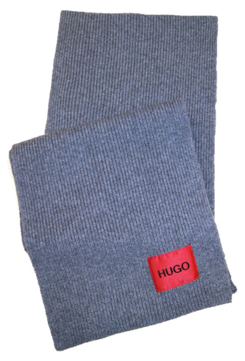 HUGO Schal ZAFF 3 aus Schurwolle aus Rippstrick und HUGO LOGO  grau 016