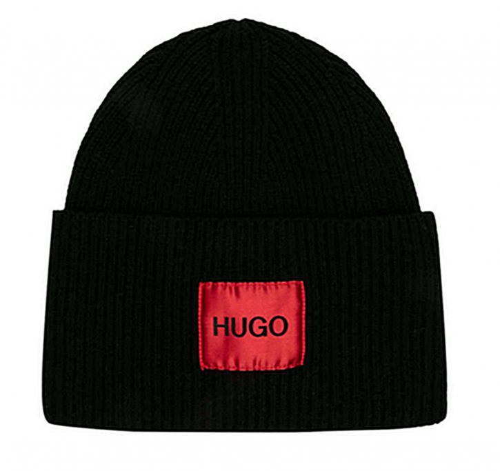 HUGO Unisex-Mütze Xaff 3 aus Woll-Mix mit HUGO Logo-Label schwarz 001