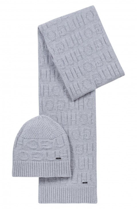 HUGO Geschenk Set ZANTAS SET mit Mütze und Schal mit Reversed-Logo grau 032