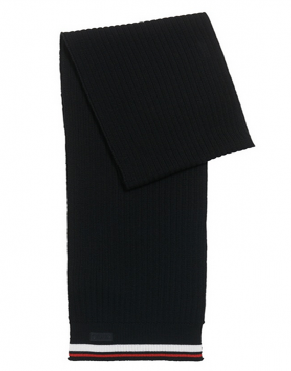 HUGO Gerippter Schal ZAPPON aus Merinowolle mit Streifen-Dessin Farbe schwarz 002