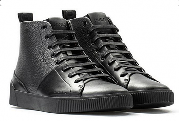 HUGO Hightop Sneakers Zero_Hito_plgr aus glattem und genarbtem Leder schwarz 001