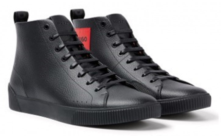 Hugo Sneakers Zero_Hito_grph A aus genarbtem Leder mit rotem Logo-Etikett schwarz 001 45