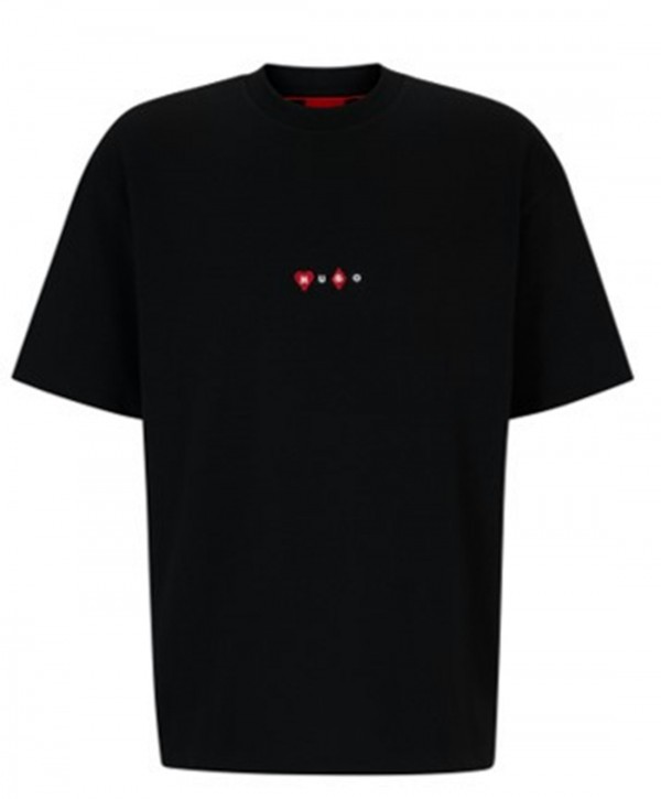 Hugo Oversized T-Shirt Dorki aus Baumwolle mit Spielkarten-Artwork schwarz 001