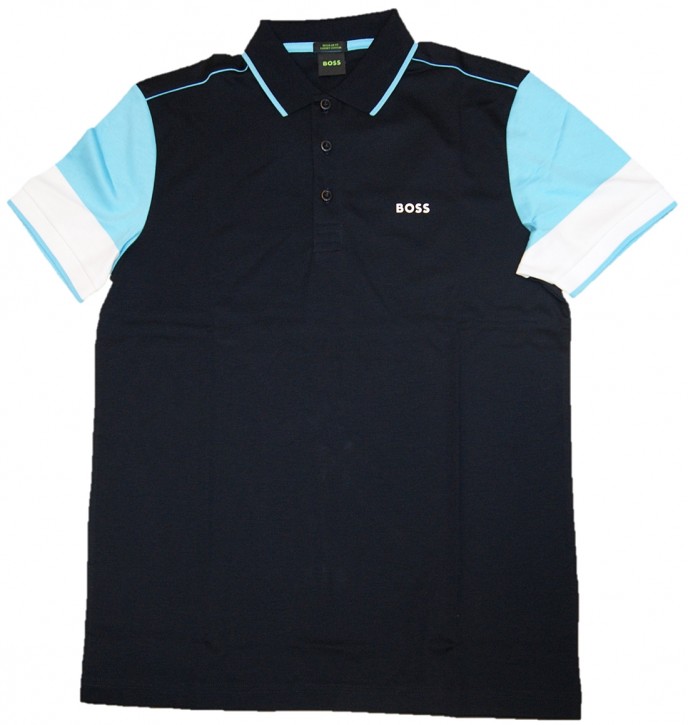 Hugo Boss Paddy 11 Poloshirt aus Interlock-Baumwolle mit Colour-Block-Ärmeln dunkelblau 402