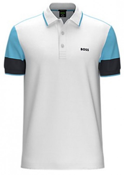 Hugo Boss Paddy 11 Poloshirt aus Interlock-Baumwolle mit Colour-Block-Ärmeln weiß 100