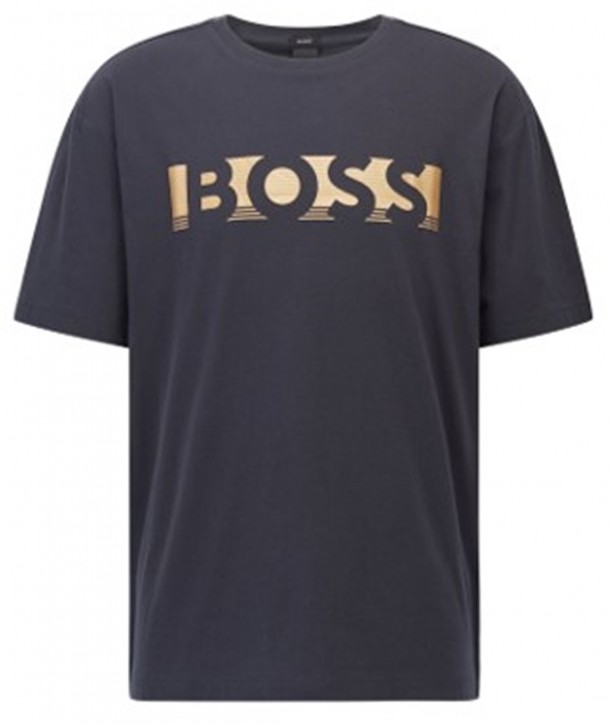 Hugo Boss Tee 1 Relaxed-Fit T-Shirt aus Baumwolle mit Colour-Block-Logo Dunkelblau 402