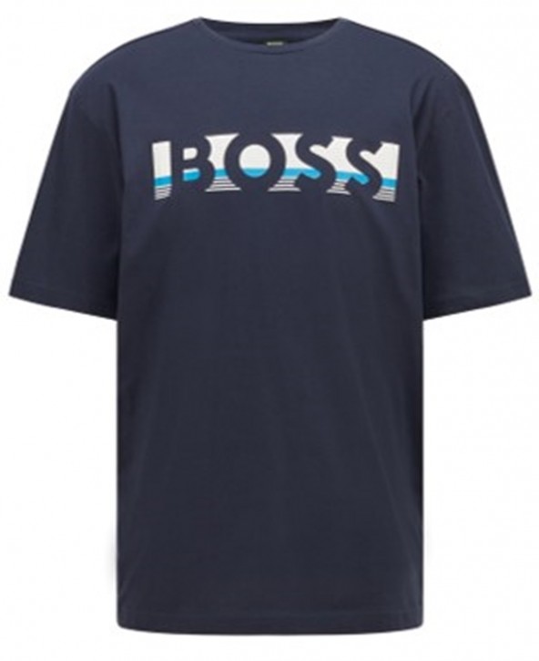 Hugo Boss Tee 1 Relaxed-Fit T-Shirt aus Baumwolle mit Colour-Block-Logo Dunkelblau 403