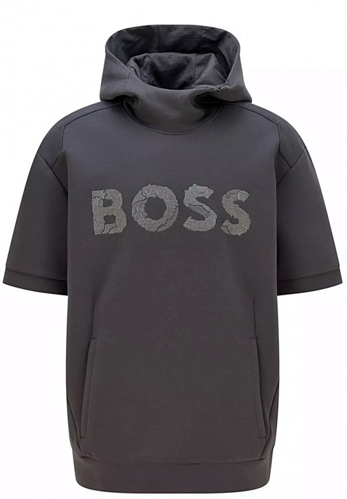 Hugo Boss Sood AJ Relaxed-Fit Kapuzen-Sweatshirt mit Logo-Artwork und kurzen Ärmeln  schwarz 001 XXXL