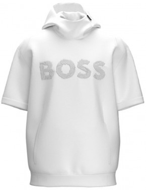 Hugo Boss Sood AJ Relaxed-Fit Kapuzen-Sweatshirt mit Logo-Artwork und kurzen Ärmeln weiß 100