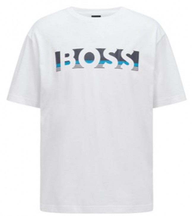 Hugo Boss Tee 1 Relaxed-Fit T-Shirt aus Baumwolle mit Colour-Block-Logo Weiß 100
