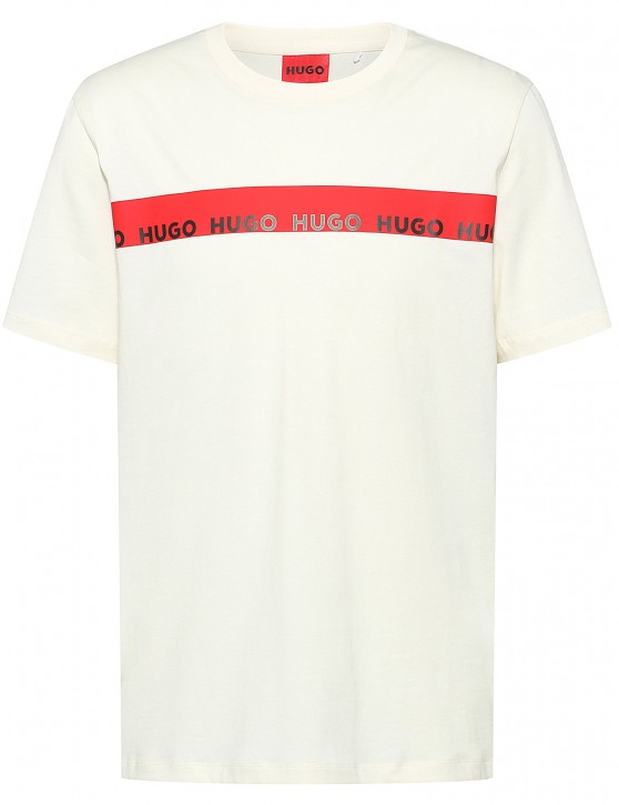 Hugo T-Shirt Diziano aus Bio-Baumwolle mit rotem Logo-Tape beige 107 M