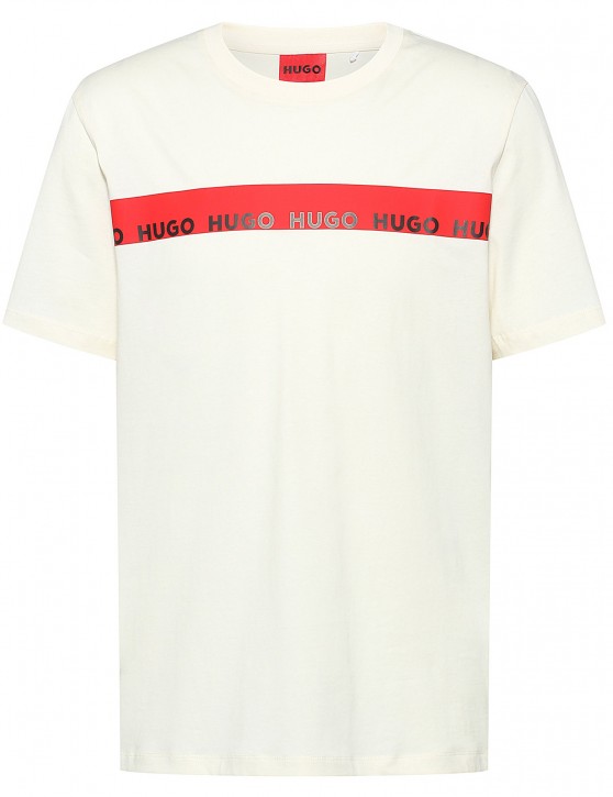 Hugo T-Shirt Diziano aus Bio-Baumwolle mit rotem Logo-Tape beige 107