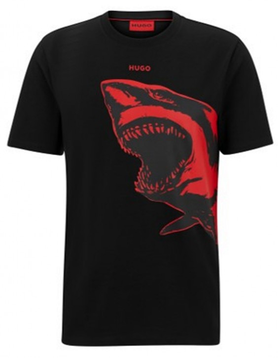 Hugo T-Shirt Darmolejo aus Baumwoll-Jersey mit Haifisch-Print schwarz 001 M