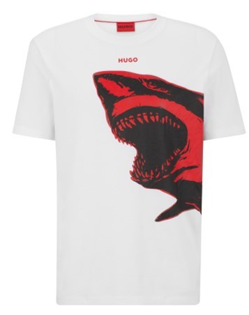Hugo T-Shirt Darmolejo aus Baumwoll-Jersey mit Haifisch-Print weiß 100