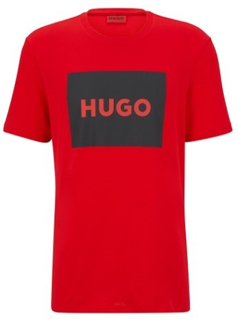 Hugo T-Shirt Dulive222 aus Baumwolle mit rotem Logo-Etikett rot 694