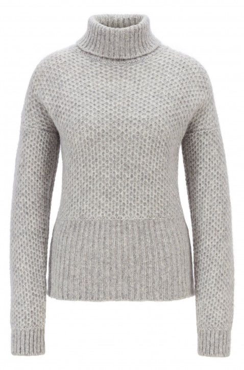 Hugo Boss Grobstrick-Pullover IFULLUM mit Rollkragen grau 040 S