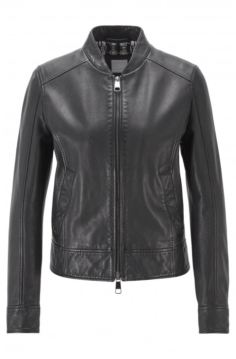 BOSS Lederjacke JAMEGGY mit Logo-Print auf dem Innenfutter schwarz 001