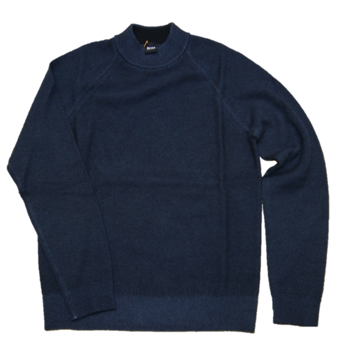 HUGO BOSS Schurwoll Pullover KARQUO mit Stehkragen Farbe dunkelblau 404