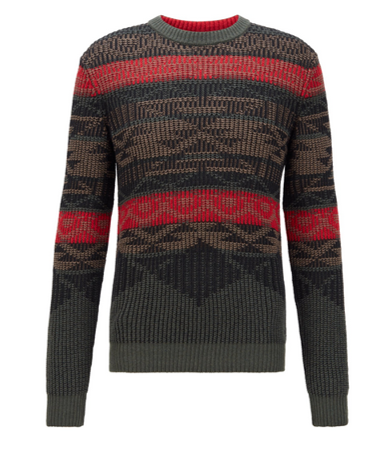 HUGO BOSS Pullover KWOLF mit Rundhalsausschnitt und mehrfarbigem Jacquard-Dessin
