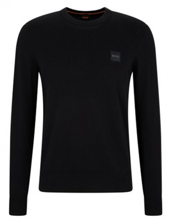 Hugo Boss Pullover Kanovano aus Baumwolle und Kaschmir mit Rundhalsausschnitt und Logo schwarz 001 XXXL