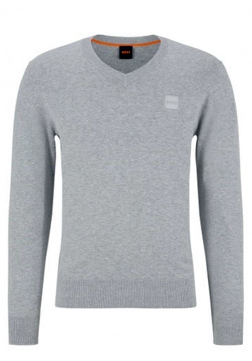 Boss Regular-Fit Pullover Kanovano_V aus Baumwolle mit Kaschmir-Anteil und Logoaufnäher grau 072