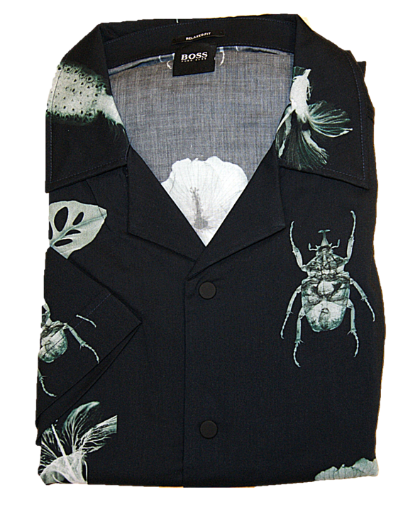 BOSS Regular-Fit Hemd LAPIS_1 aus Baumwolle mit Käfer & Blumen Print schwarz 001