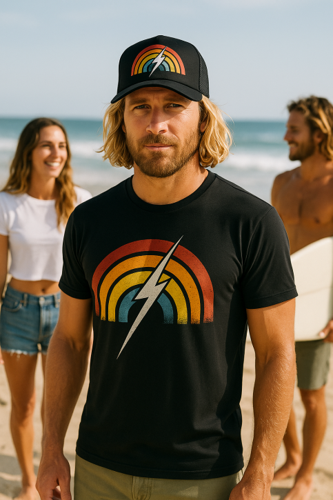 Lightning Bolt Rainbow Trucker mit Regenbogen Print Schwarz K01 LXL