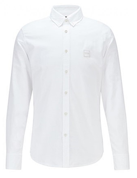 HUGO BOSS Slim-Fit Hemd Mabsoot_1 aus Oxford-Baumwolle mit Logo-Aufnäher aus Jacquard Farbe weiss 100