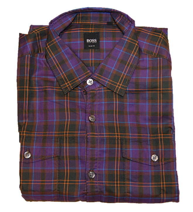 BOSS Slim-Fit Hemd MIRKO mit Karomuster aus Baumwolle lila 540