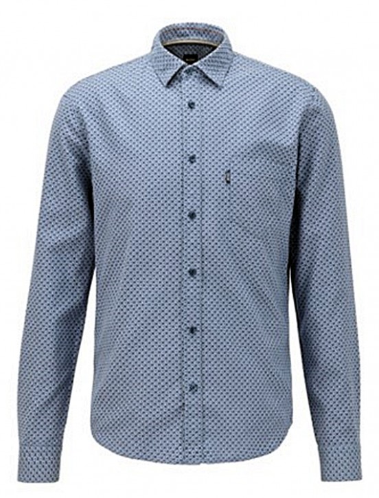 HUGO BOSS Slim-Fit Hemd Mypop_3 aus strukturiertem Baumwoll-Jacquard blau 407